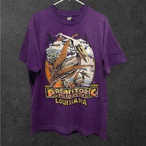 Vintage 90s Prehistoric Pelidactyl Louisiana Purple Single Stitch T-Shirt // XL